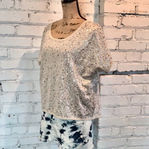 H&M sequin top boho cocktail SMALL EUC hi-low cream - Picture 8 of 8